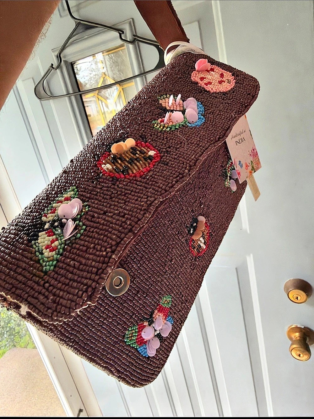 Anuschka Beaded Crossbody Bag in Brown & Pink NWT - Picture 7 of 7